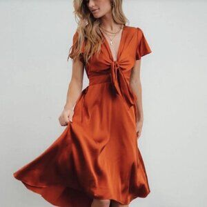 NWOT Baltic Born Poppy Satin Midi Dress Tie-Front Short Sleeve Women's Size XXXL